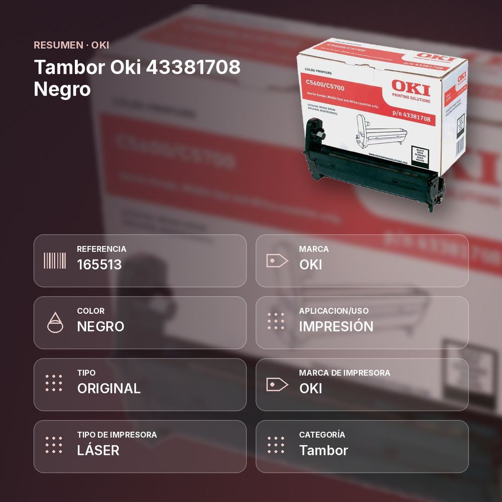 TAMBOR OKI 43381708 NEGRO - resumen de atributos