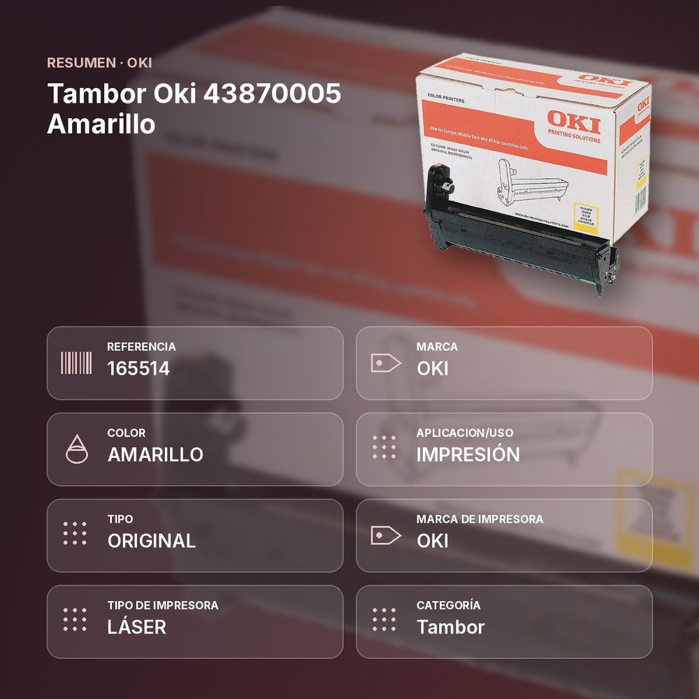 TAMBOR OKI 43870005 AMARILLO - resumen de atributos