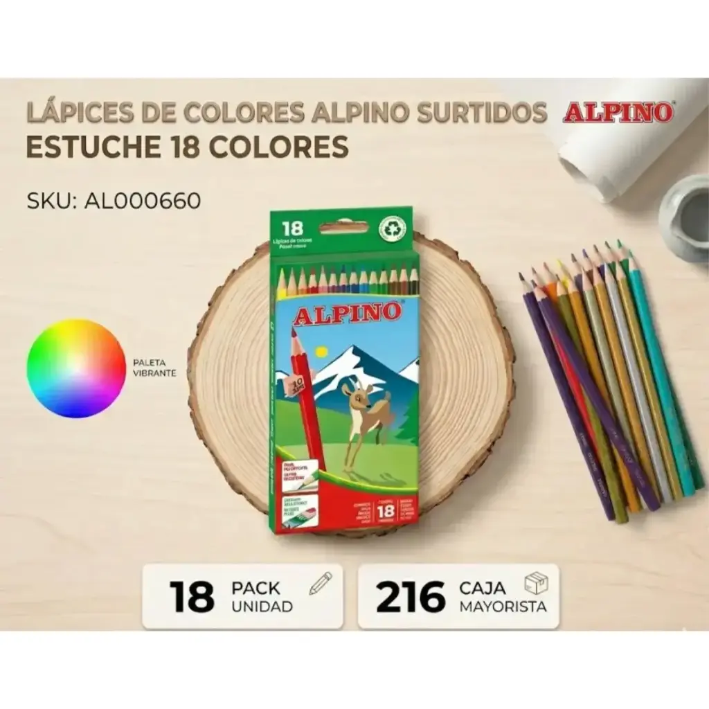 LÁPICES DE COLORES ALPINO ESTUCHE 18 COLORES