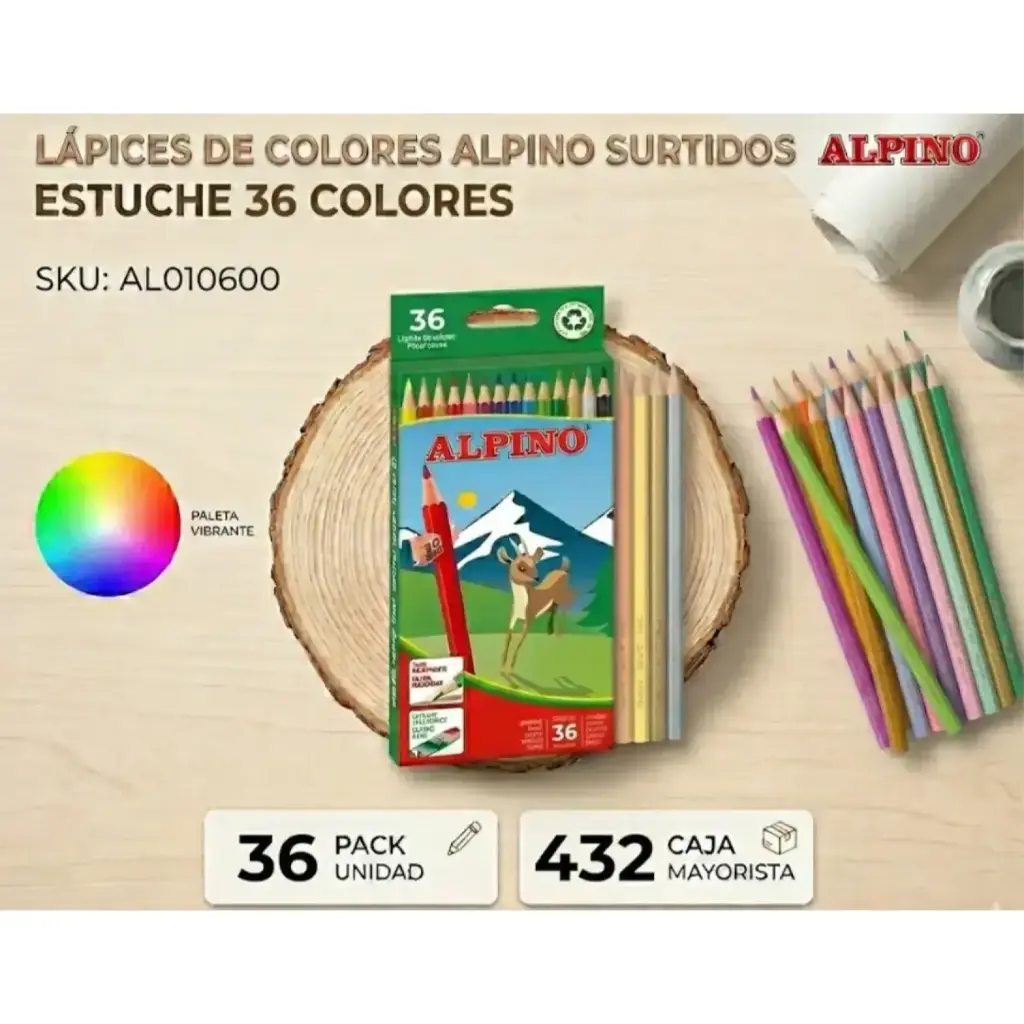 LÁPICES DE COLORES ALPINO ESTUCHE 36 COLORES