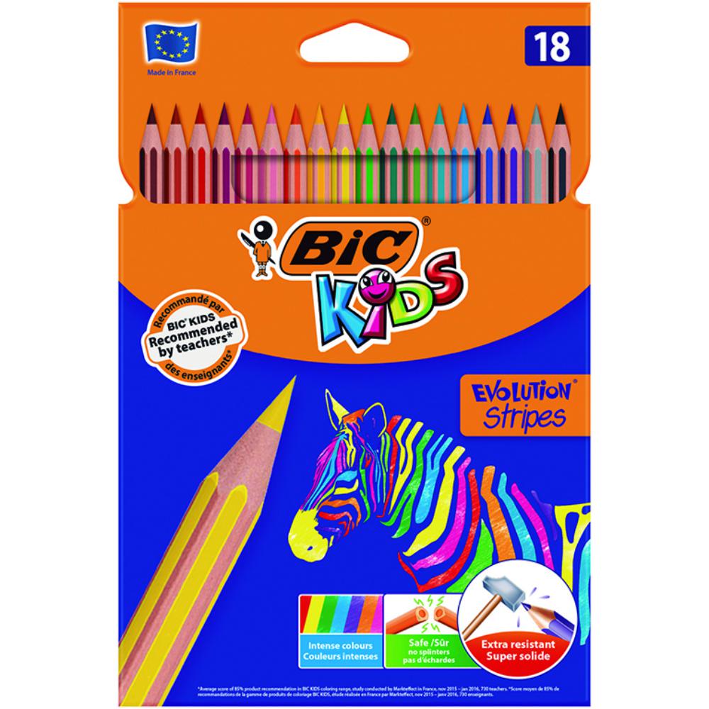 LÁPICES DE COLORES BIC EVOLUTION STRIPES 18 SURTIDOS