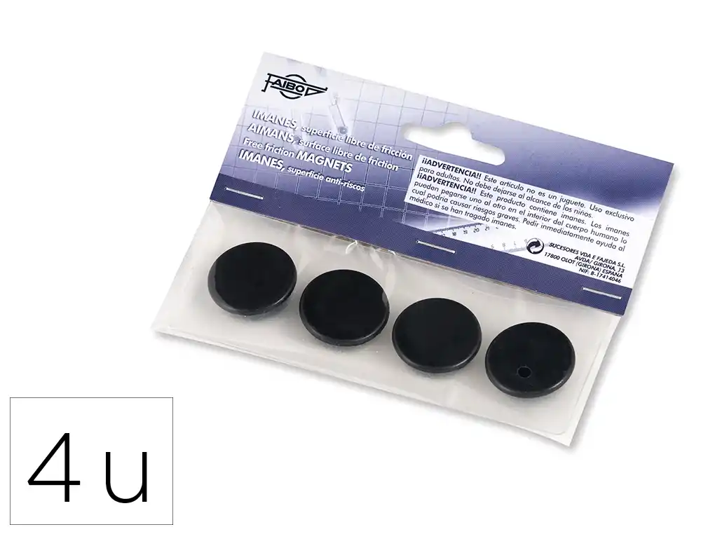 IMANES MULTIUSO REDONDOS 20MM NEGRO FAIBO BLÍSTER 4 UD