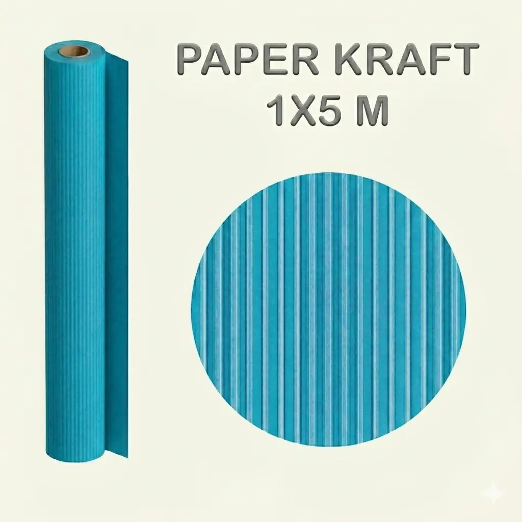 PAPEL KRAFT AZUL TURQUESA ROLLO 1x5M 65G