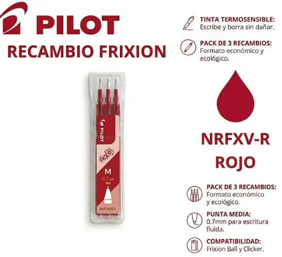 RECAMBIO PILOT FRIXION BALL ROJO BLISTER 3 UNIDADES