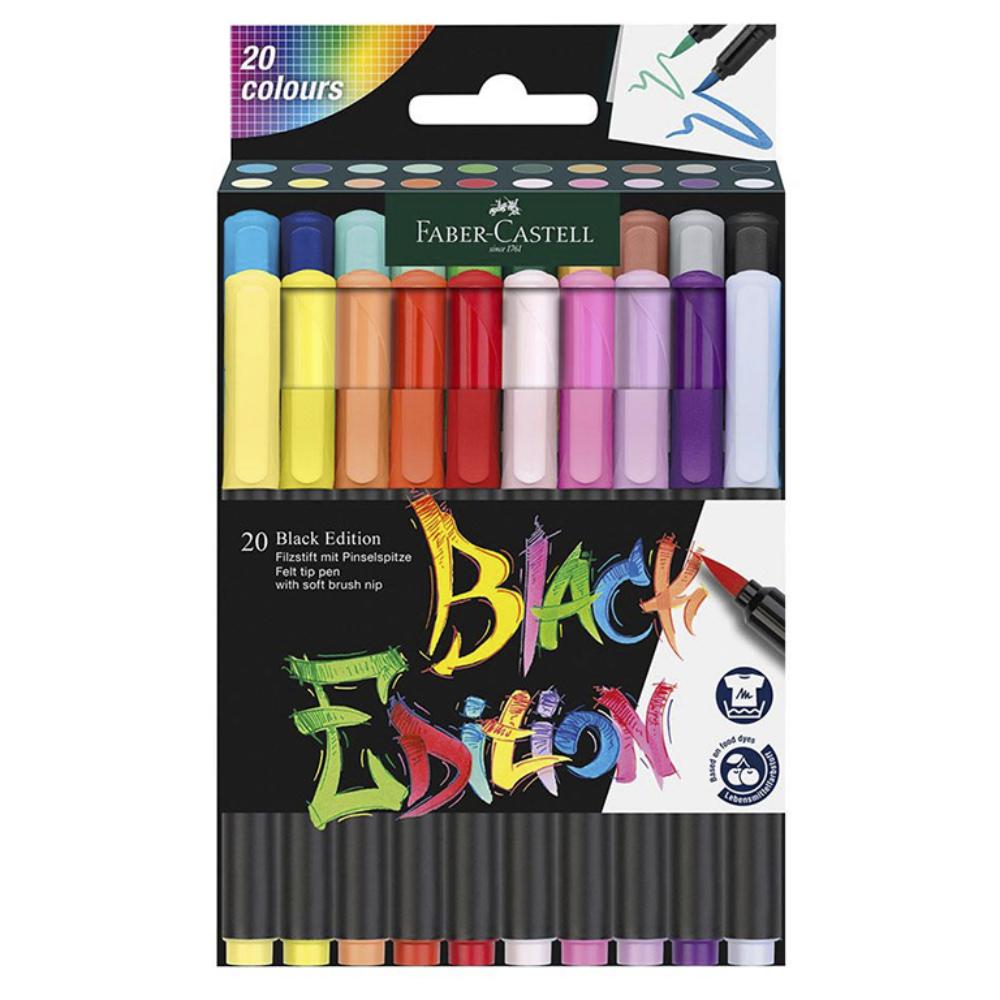 ROTULADOR FABER CASTEL BLACK EDITION  ROTULADORES PUNTA DE PINCEL  PACK 20 COLORES SURTIDOS
