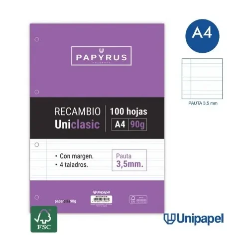 RECAMBIO PAPYRUS A4 100H PAUTA 3,5MM