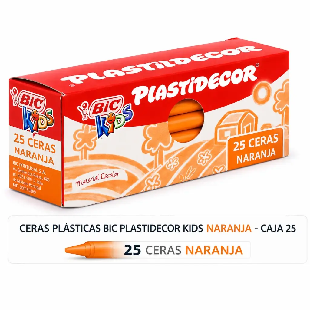 CERAS PLÁSTICAS BIC PLASTIDECOR KIDS NARANJA CAJA 25