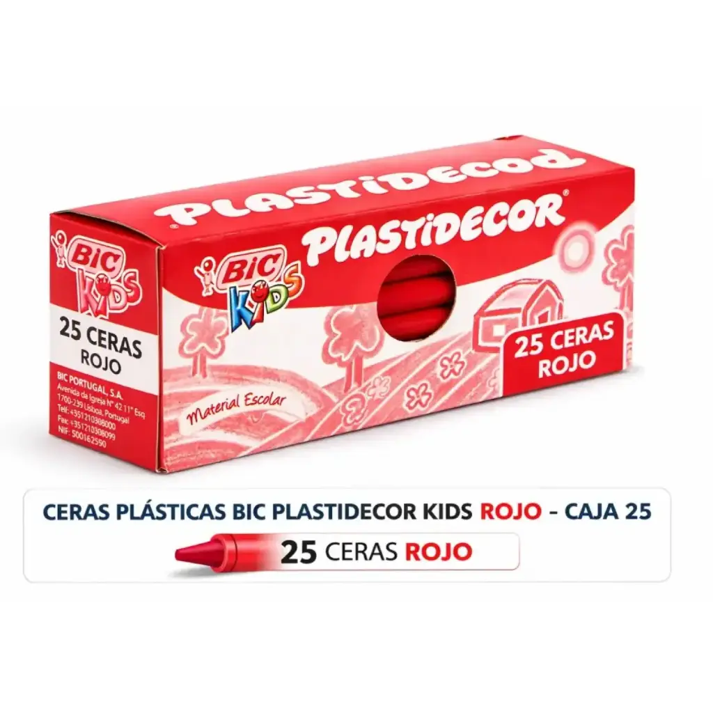 CERAS PLÁSTICAS BIC PLASTIDECOR KIDS ROJO CAJA 25
