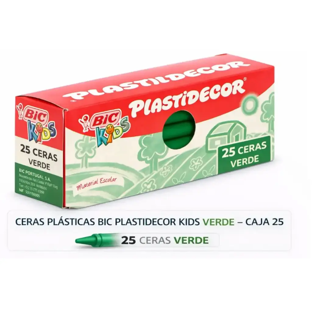 CERAS PLÁSTICAS BIC PLASTIDECOR KIDS VERDE CAJA 25