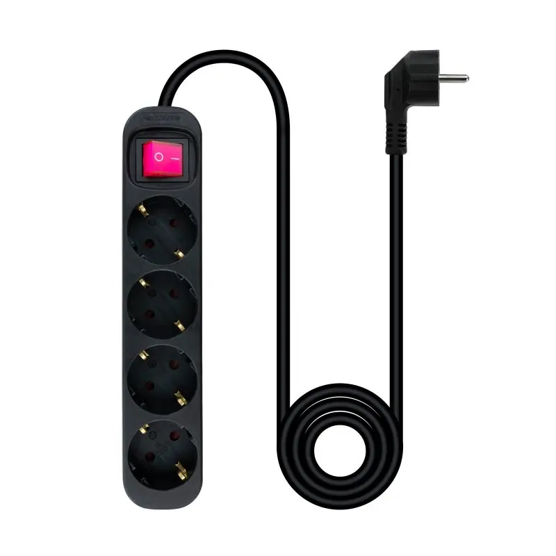 REGLETA 4 TOMAS CON INTERRUPTOR NEGRO CABLE DE 1.5 METROS