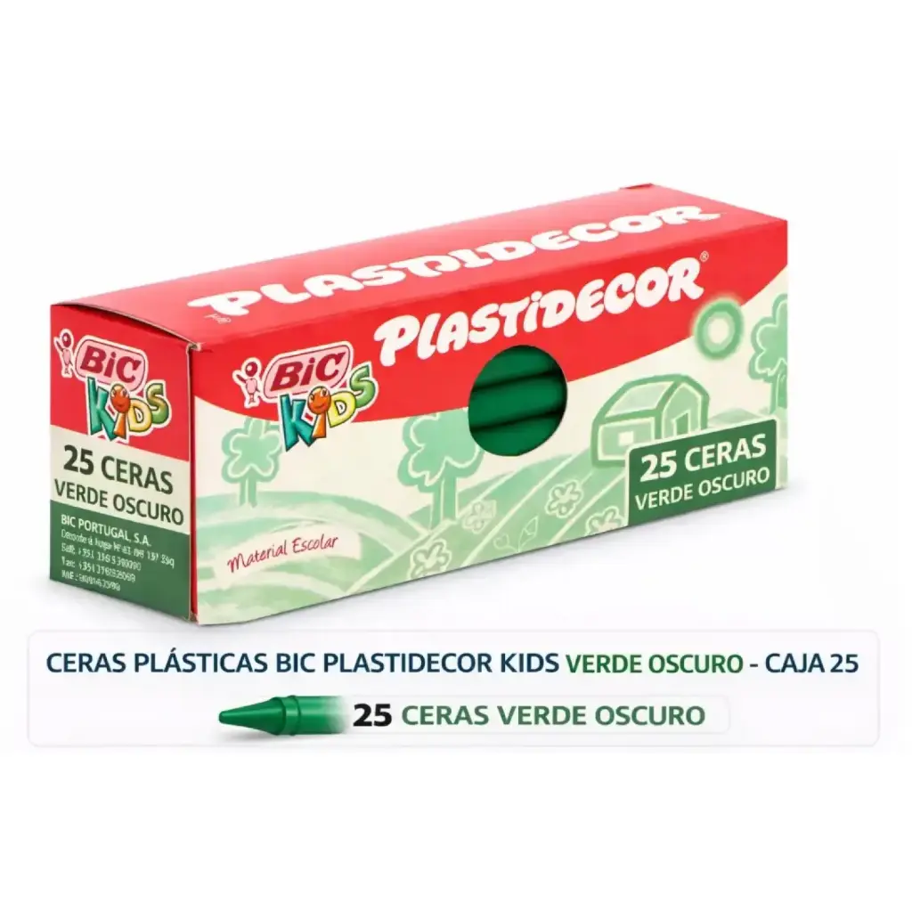 CERAS PLÁSTICAS BIC PLASTIDECOR KIDS VERDE OSCURO CAJA 25