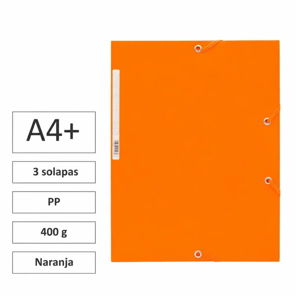 CARPETA A4+ CON GOMAS Y 3 SOLAPAS CARTÓN 400 G NARANJA 