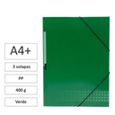 CARPETA A4+ CON GOMAS Y 3 SOLAPAS CARTÓN 400 G VERDE 