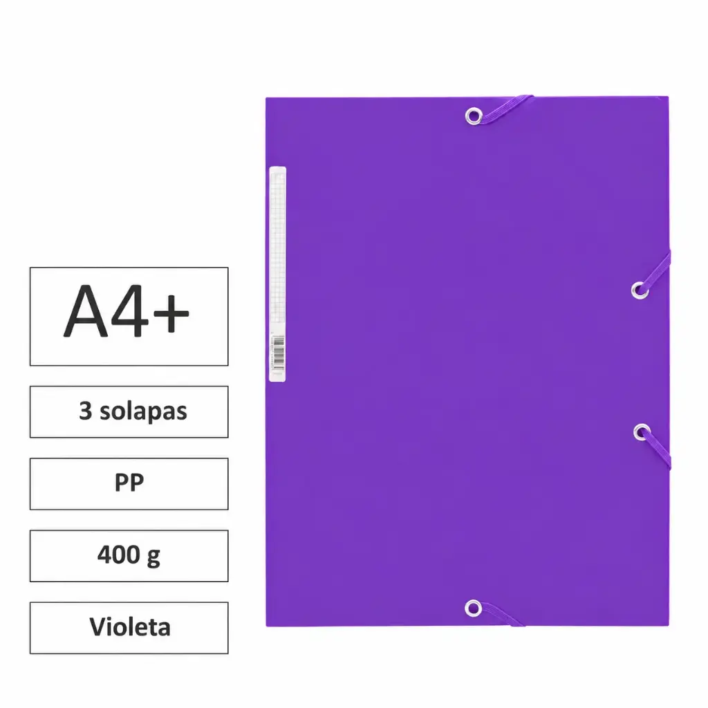 CARPETA A4+ CON GOMAS Y 3 SOLAPAS CARTÓN 400 G VIOLETA
