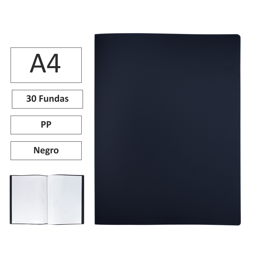 CARPETA DE FUNDAS BISMARK A4 30 FUNDAS PP NEGRO