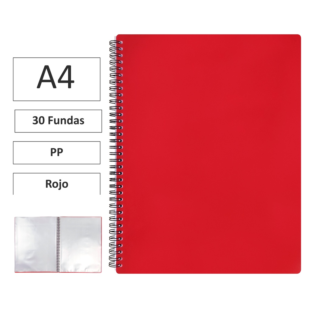 CARPETA ESPIRAL MAXIPLAS A4 30 FUNDAS Y GOMAS ROJO
