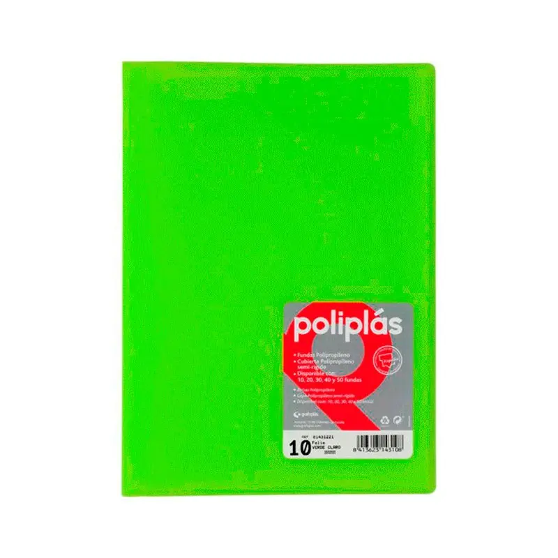 CARPETA POLIPLAS CON FUNDAS DIN A4 10 FUNDAS PP SOLDADAS AL LOMO VERDE