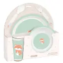 SET DE PLATOS, CUBIERTOS Y VASO SAFTA PREESCOLAR "ZORRITO"