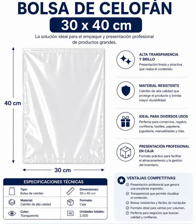 BOLSA DE CELOFÁN 30 × 40 CM 