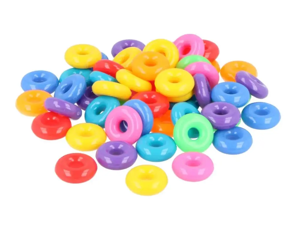 CUENTAS DE PLÁSTICO DONUTS MULTICOLOR 14MM 250UD 