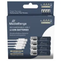 PILAS RECARGABLES MEDIARANGE AAA USB-C 1.5V 500mAh 4 UNIDADES 
