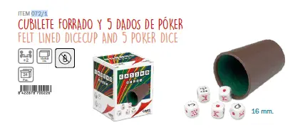 CUBILETE FORRADO +5 DADOS DE POKER