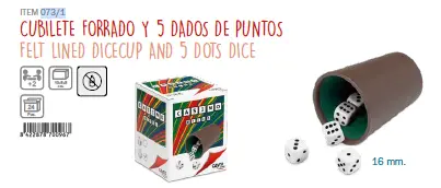 CUBILETE FORRADO +5 DADOS DE PUNTOS 