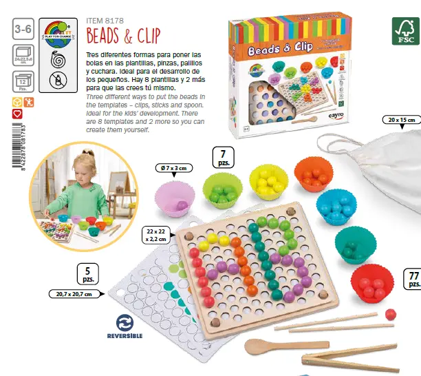 JUEGO DE MOTRICIDAD FINA CON BOLAS Y PINZA-MADERA