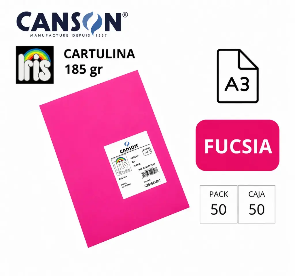 CARTULINA CANSON IRIS A3 FUCSIA