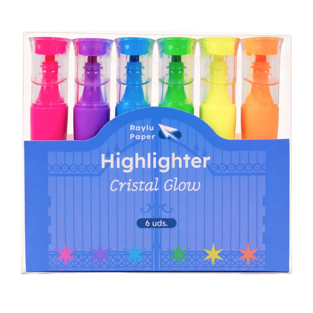 MARCADOR FLUORESCENTE CRISTAL GLOW NEON 6 UDS RAYLU