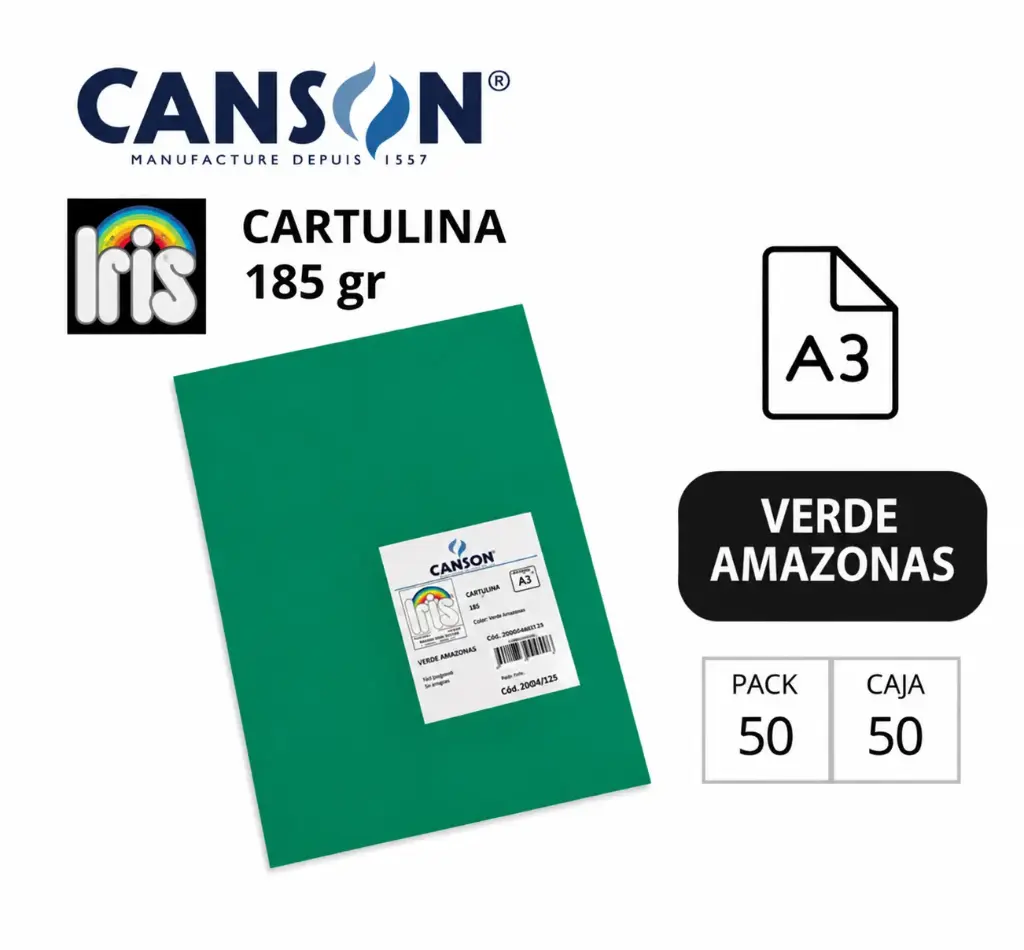 CARTULINA CANSON IRIS A3 VERDE AMAZONAS