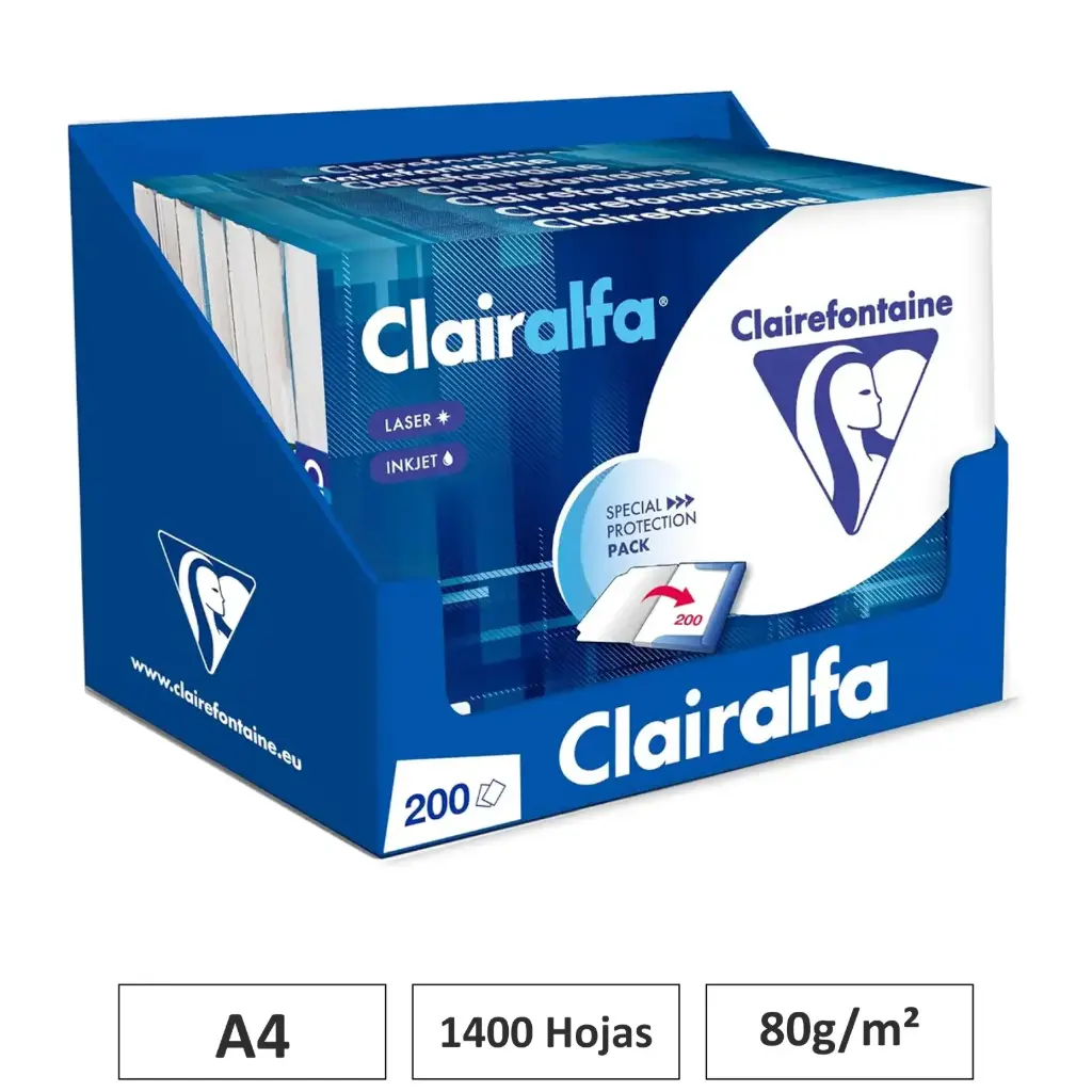 PAPEL A4 CLAIRALFA 80G  CAJA 7 PACKS 200 HOJAS