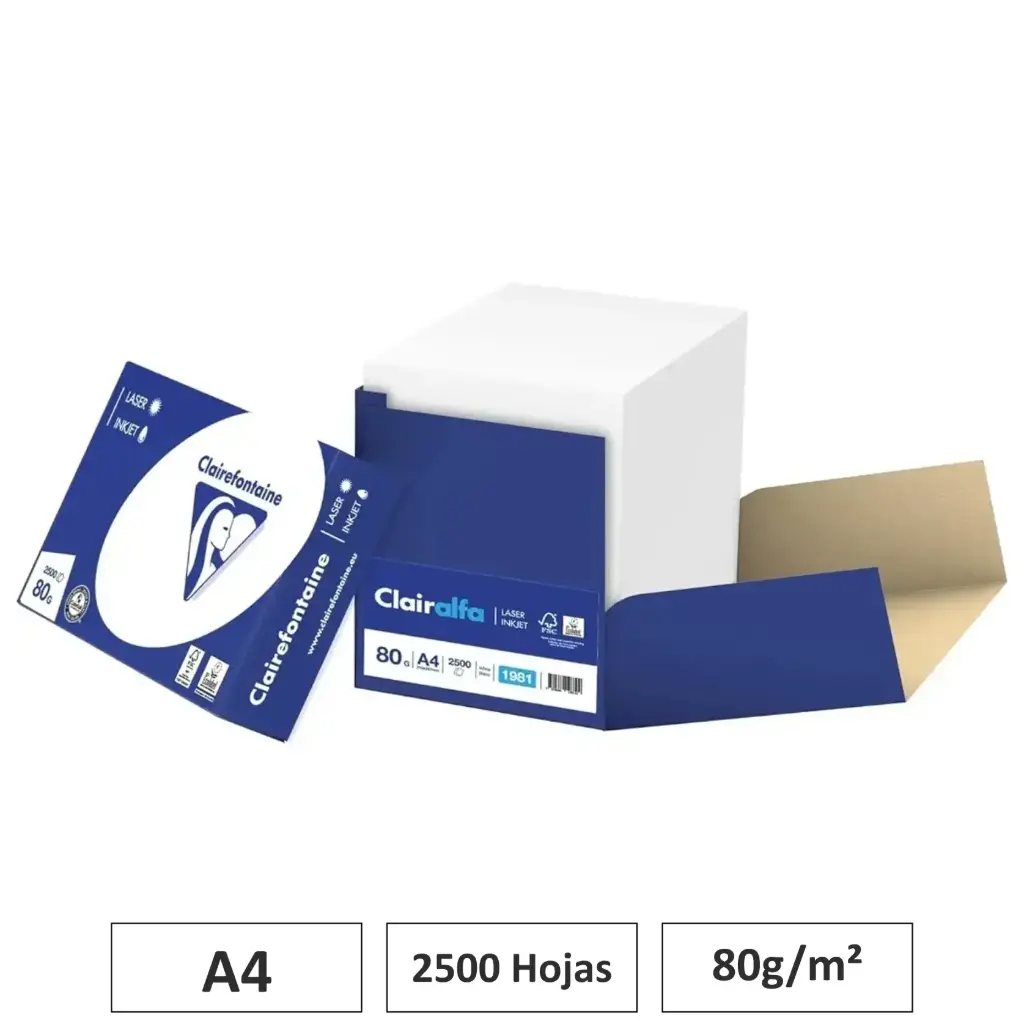 PAPEL A4 CLAIRALFA 80G CAJA DE 2500 HOJAS 