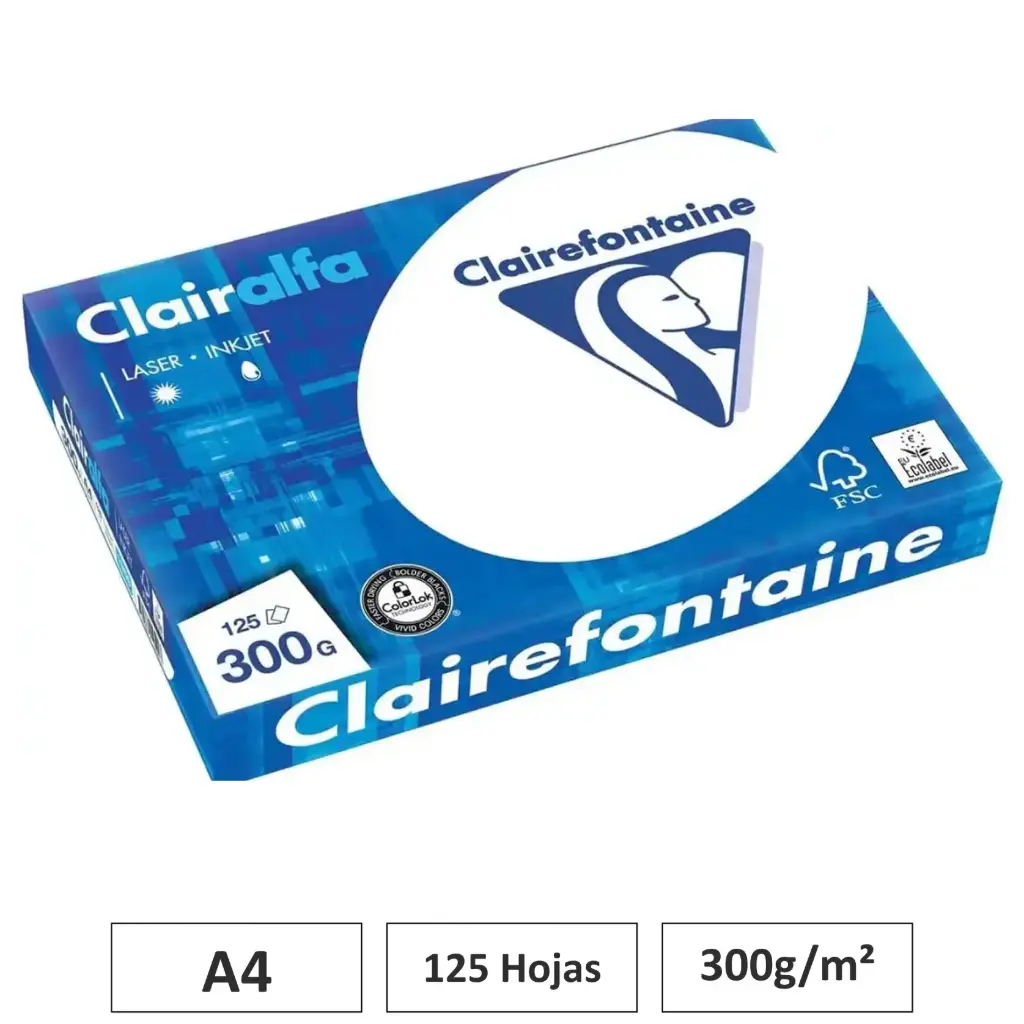 PAPEL A4 300GR BLANCO 125 HOJAS CLAIREFONTAINE
