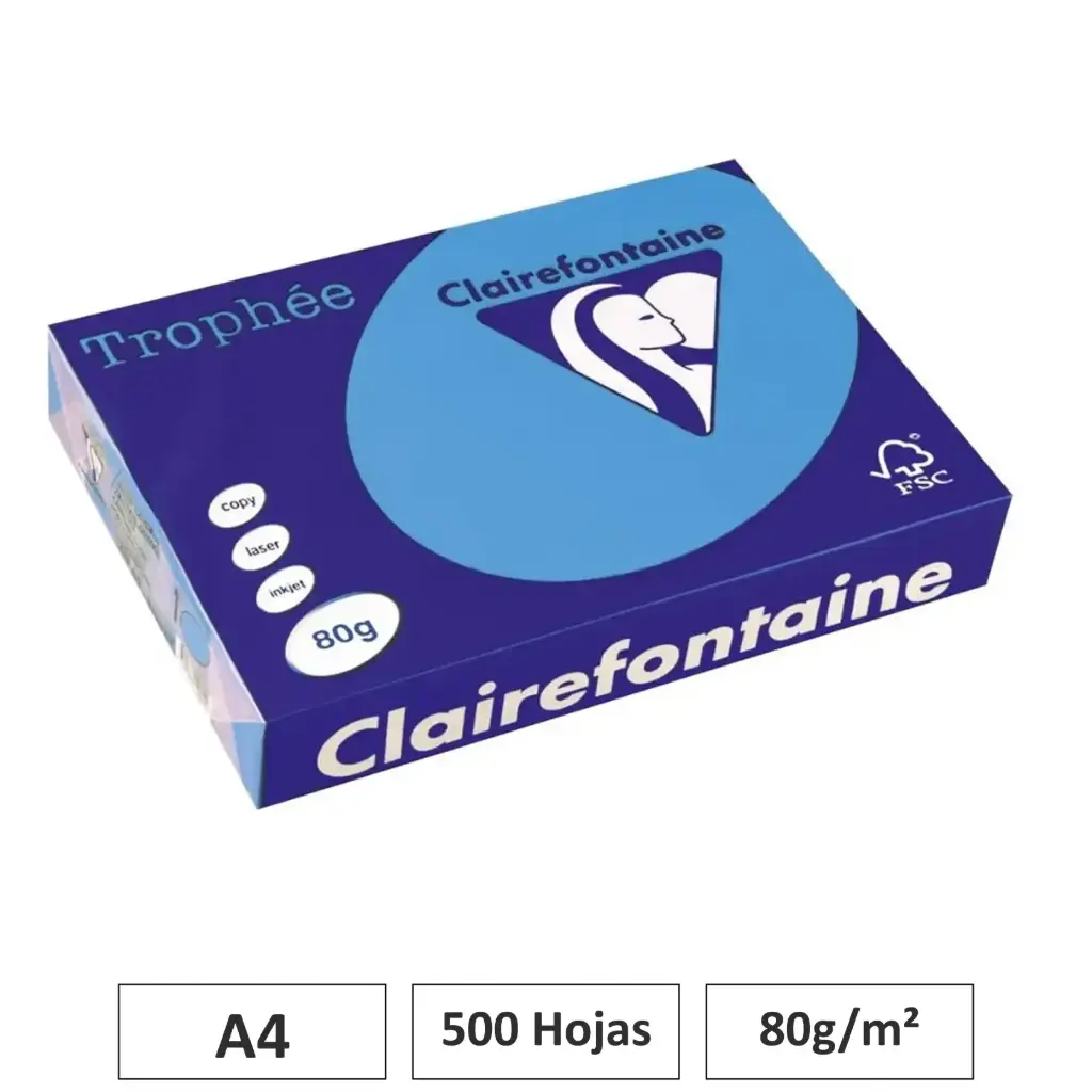 PAPEL AZUL REAL A4 250 HOJAS 80G CLAIREFONTAINE