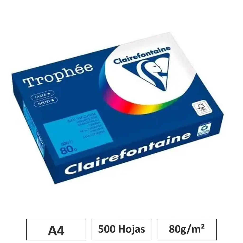 PAPEL AZUL TURQUESA A4 500 HOJAS 80G CLAIREFONTAINE