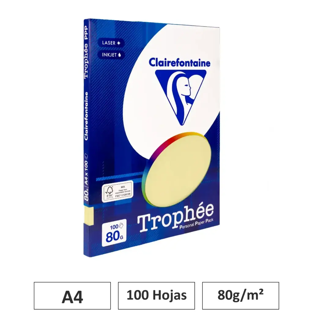 PAPEL A4 80GR AMARILLO CANARIO 100 HOJAS CLAIREFONTAINE