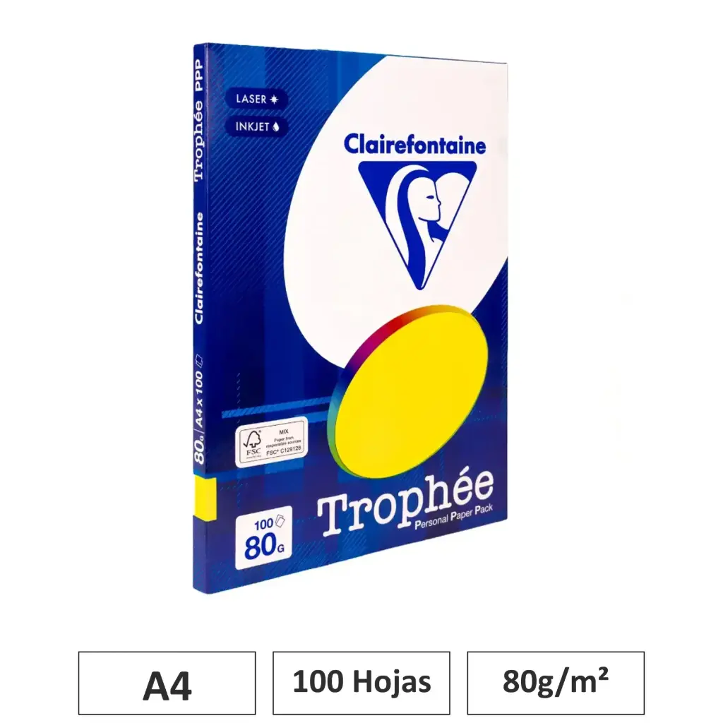 PAPEL A4 80GR AMARILLO SOL 100 HOJAS CLAIREFONTAINE