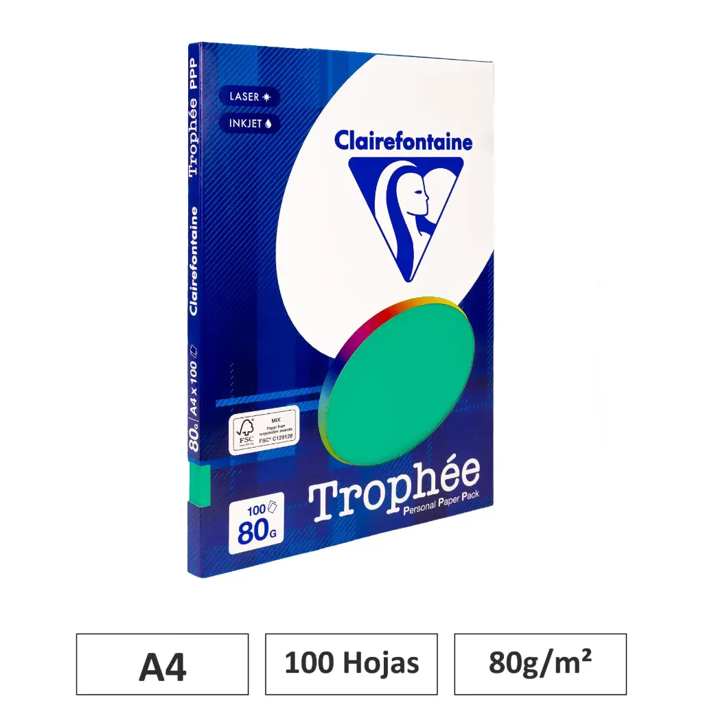 PAPEL A4 80GR VERDE PINO 100 HOJAS CLAIREFONTAINE