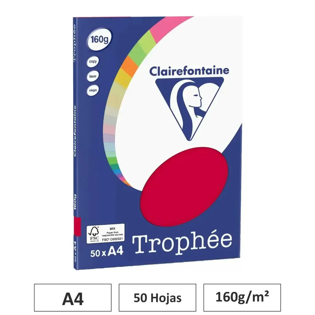 PAPEL ROJO GROSELLA A4 160G 50 HOJAS