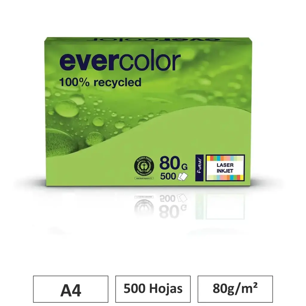 PAPEL RECICLADO VERDE LIMA A4 80G 500 HOJAS