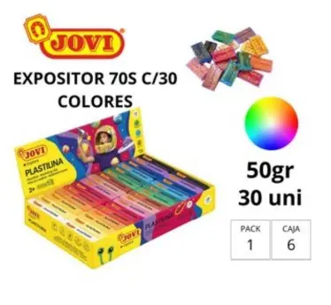 PLASTILINA JOVI PEQUEÑA 70 CAJA DE 30 UNIDADES 50G COLORES SURTIDOS