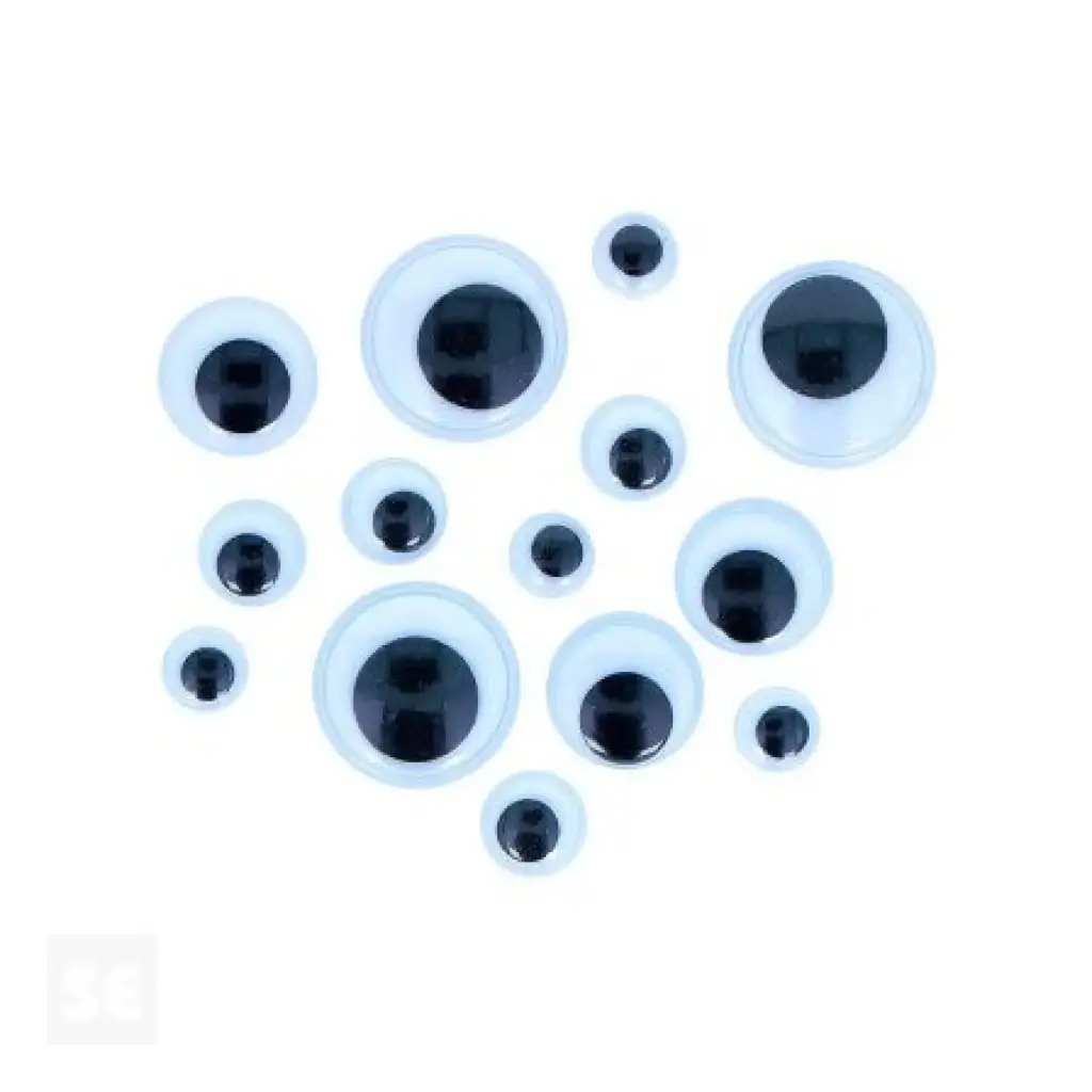 OJOS MÓVILES NEGROS AUTOADHESIVOS REDONDOS 12MM 60 UNIDADES