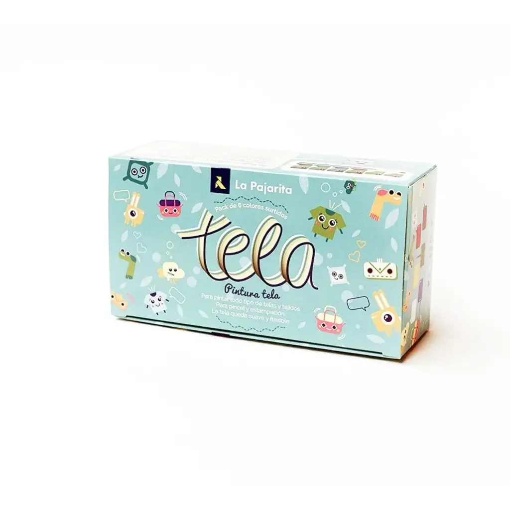 PINTURA PARA TELA LA PAJARITA KIDS 25ML – CAJA 6 COLORES SURTIDOS + PINCEL