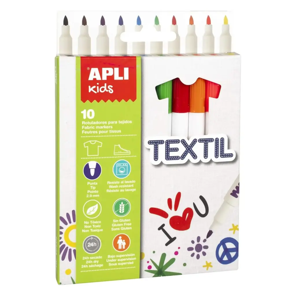 ROTULADORES TEXTIL APLI KIDS PACK 10 UNIDADES COLORES SURTIDOS