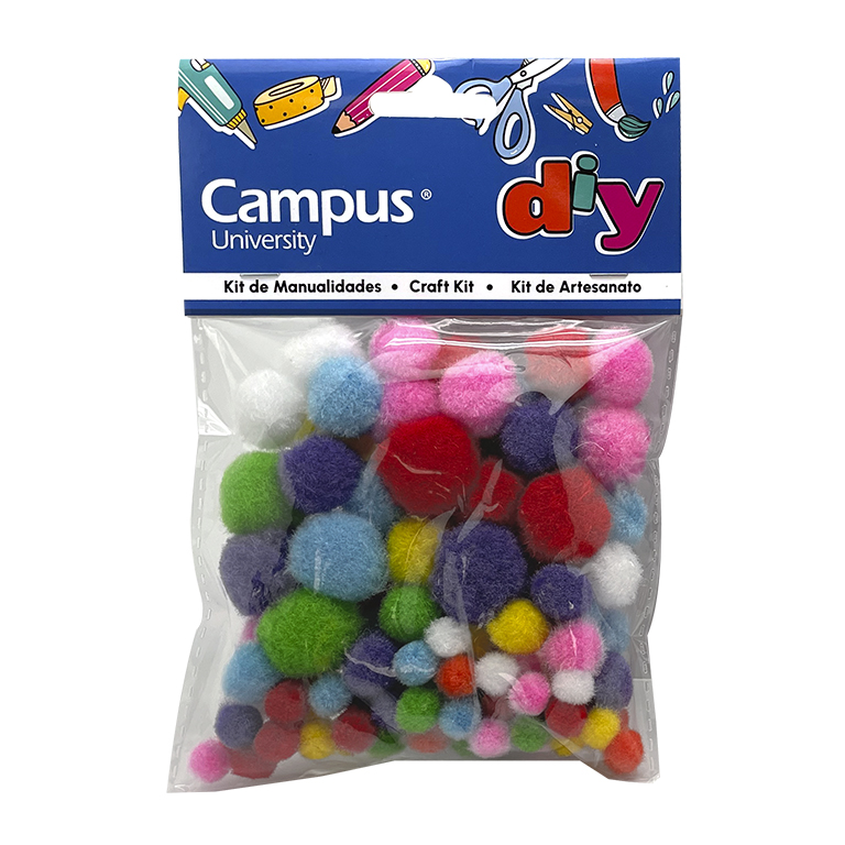 SET MANUALIDADES CAMPUS POMPON DE COLORES 100UD