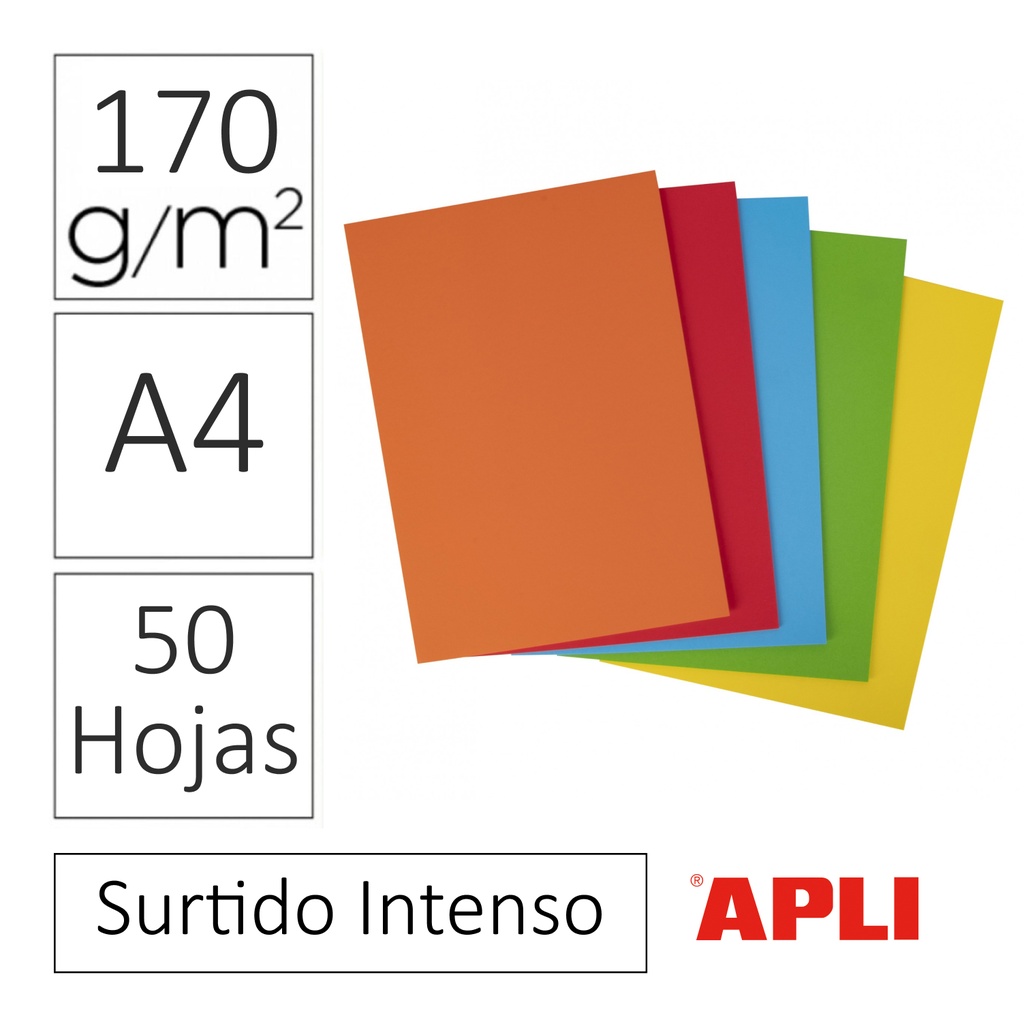 CARTULINA A4 170GRMS 50HJS SURTIDO INTENSOS APLI