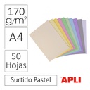 CARTULINA A4 170GRMS 50HJS SURTIDO PASTEL APLI