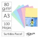 PAPEL A3 80GR 100 HJS SURTIDO PASTEL