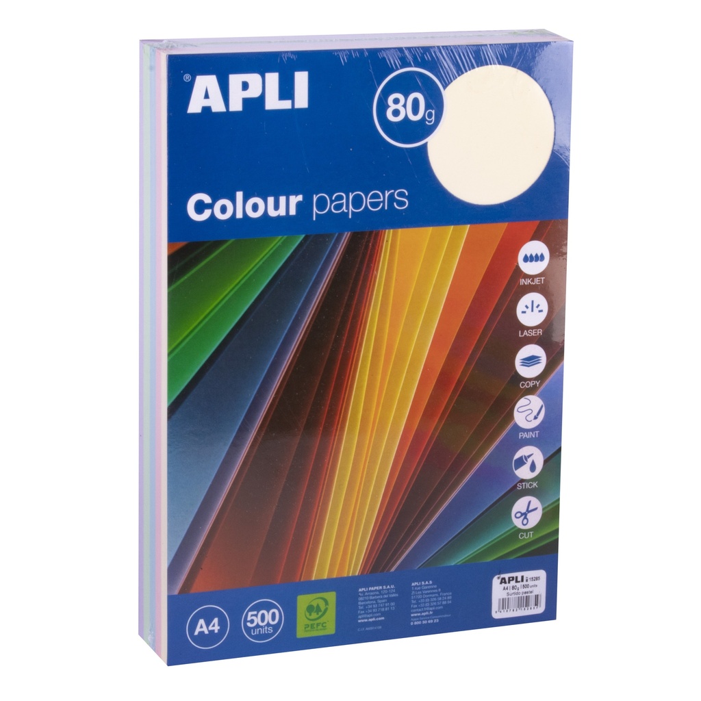 PAPEL A4 80G 500 HOJAS COLORES SURTIDOS PASTEL